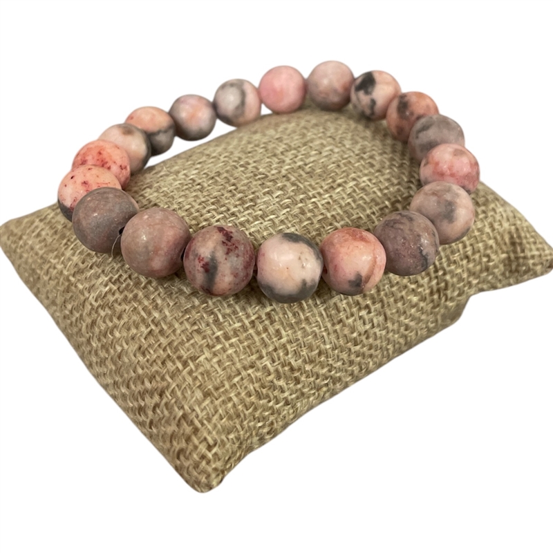 617PK  10MM PINK GRAY SEMI-PRECIOUS STONE BRACELET