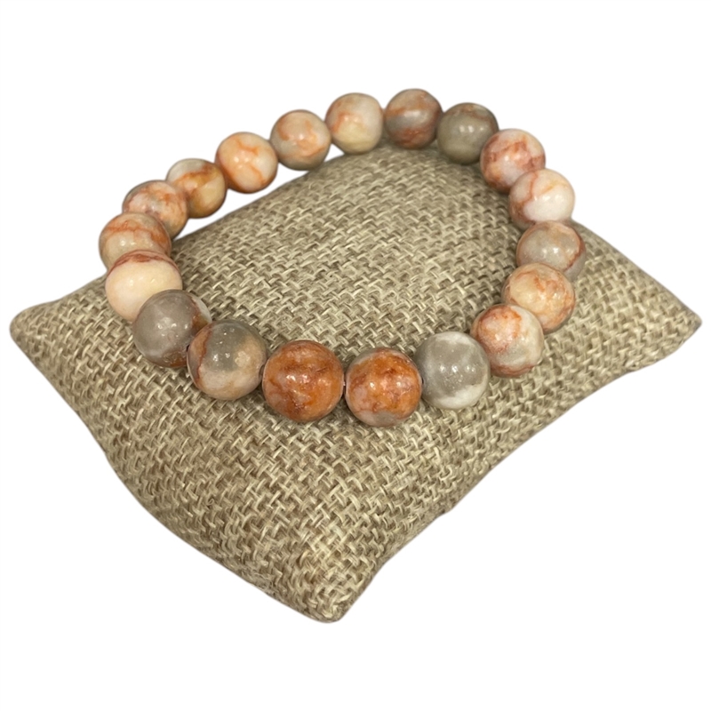 6192SC  10MM SHINY CORAL SEMI-PRECIOUS STONE BRACELET