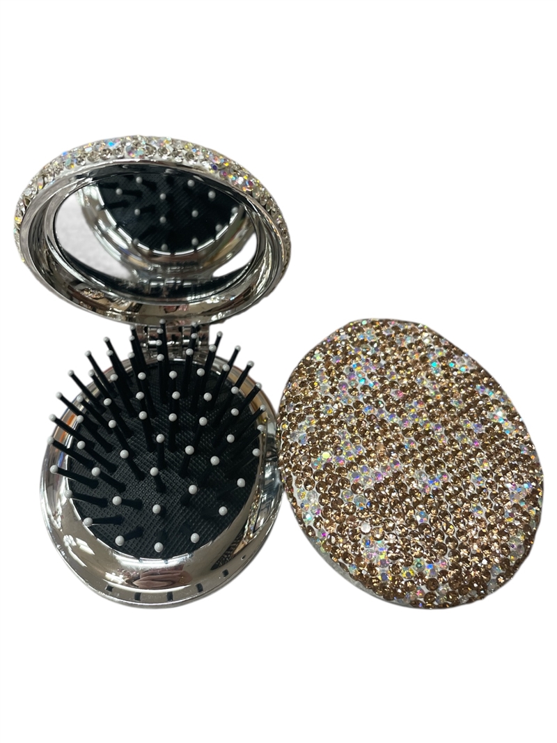 626B  BROWN  RHINESTONE  BRUSH & MIRROR