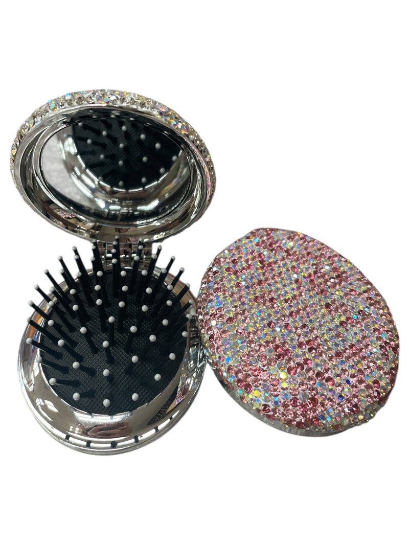 626P  PINK  RHINESTONE  BRUSH & MIRROR