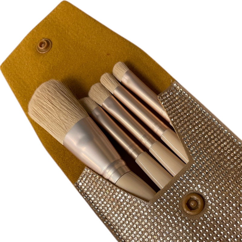 628CH PLAIN CHAMPAGNE TRAVEL MAKE UP BRUSH SET
