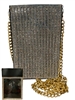 6503 AB SILVER SQUARE RHINESTONE PHONE & CARD HOLDER CROSS BODY BAG