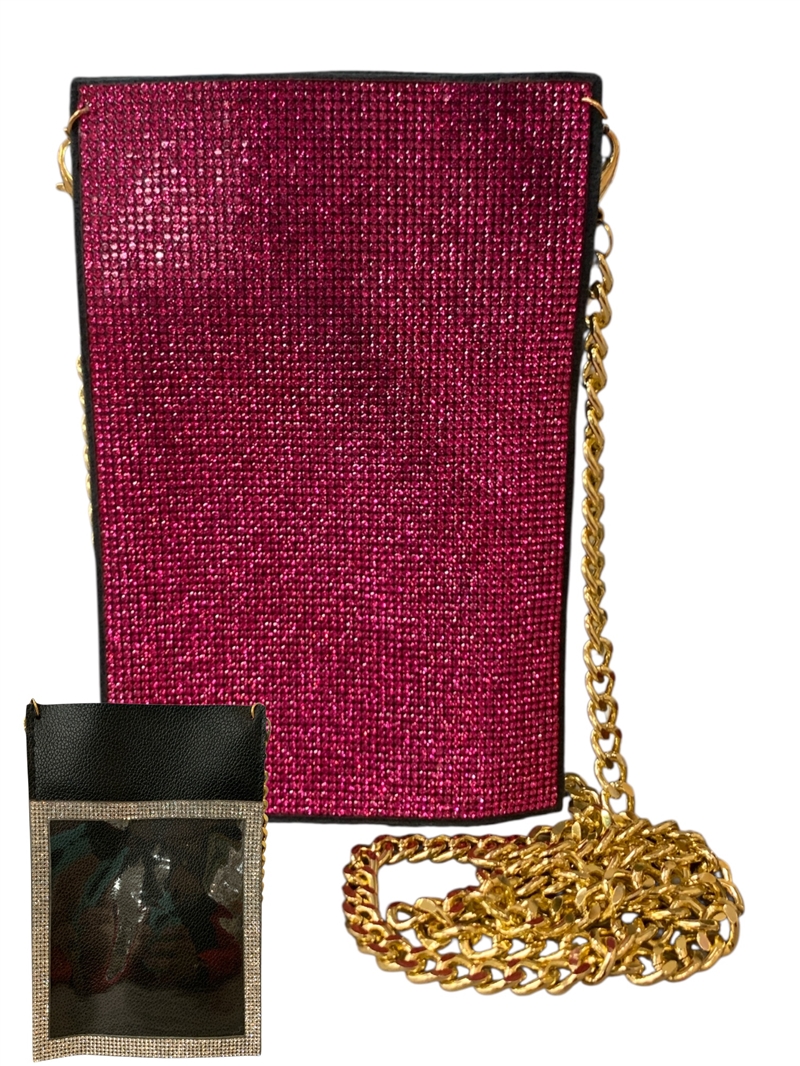 6504 FUCHSIA RHINESTONE PHONE & CARD HOLDER CROSS BODY BAG