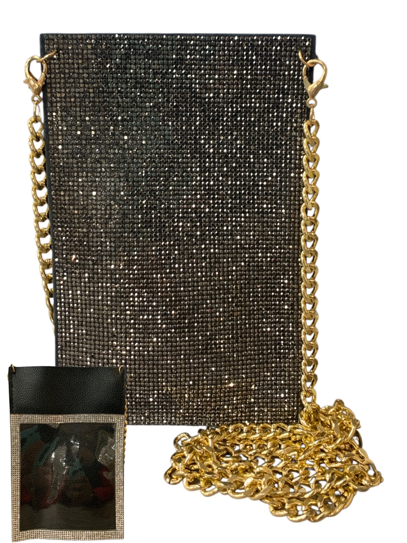 6507 HEMATITE RHINESTONE PHONE & CARD HOLDER CROSS BODY BAG