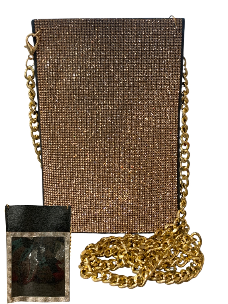 6509 LIGHT TOPAZ RHINESTONE PHONE & CARD HOLDER CROSS BODY BAG