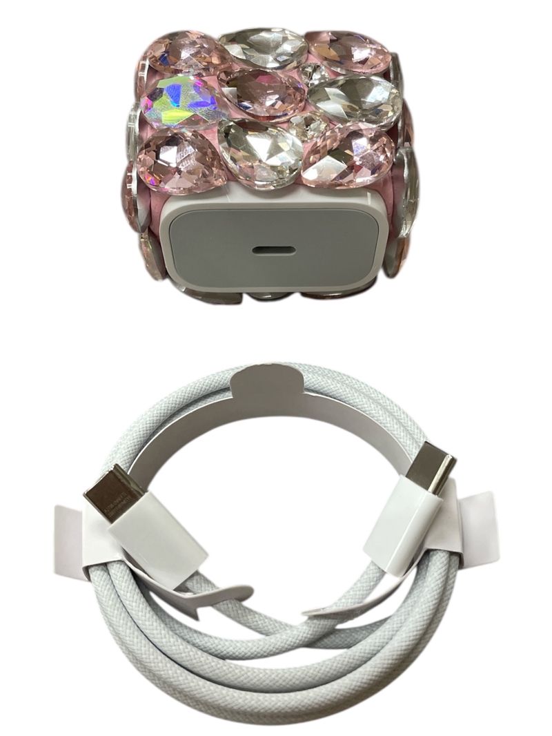 696P PINK  CRYSTAL STONE USB-C TO C CHARGER
