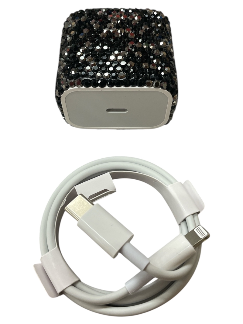697BK BLACK RHINESTONES USB-C TO LIGHTNING CABLE CHARGER