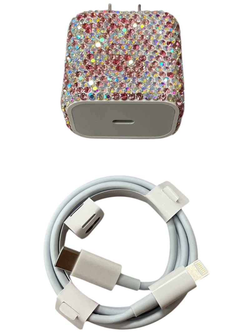 697PI PINK RHINESTONES USB-C TO LIGHTNING CABLE CHARGER