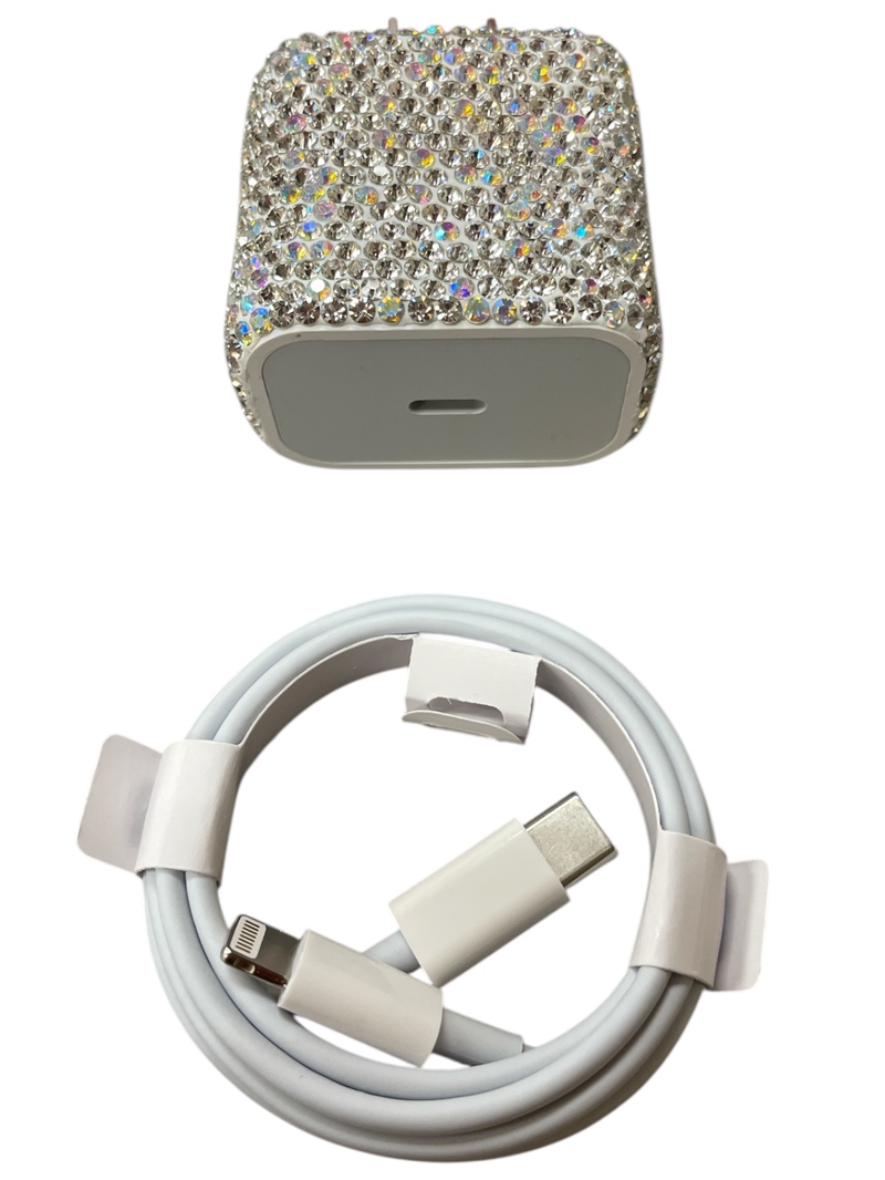 697SIL SILVER AB RHINESTONES USB-C TO LIGHTNING CABLE CHARGER