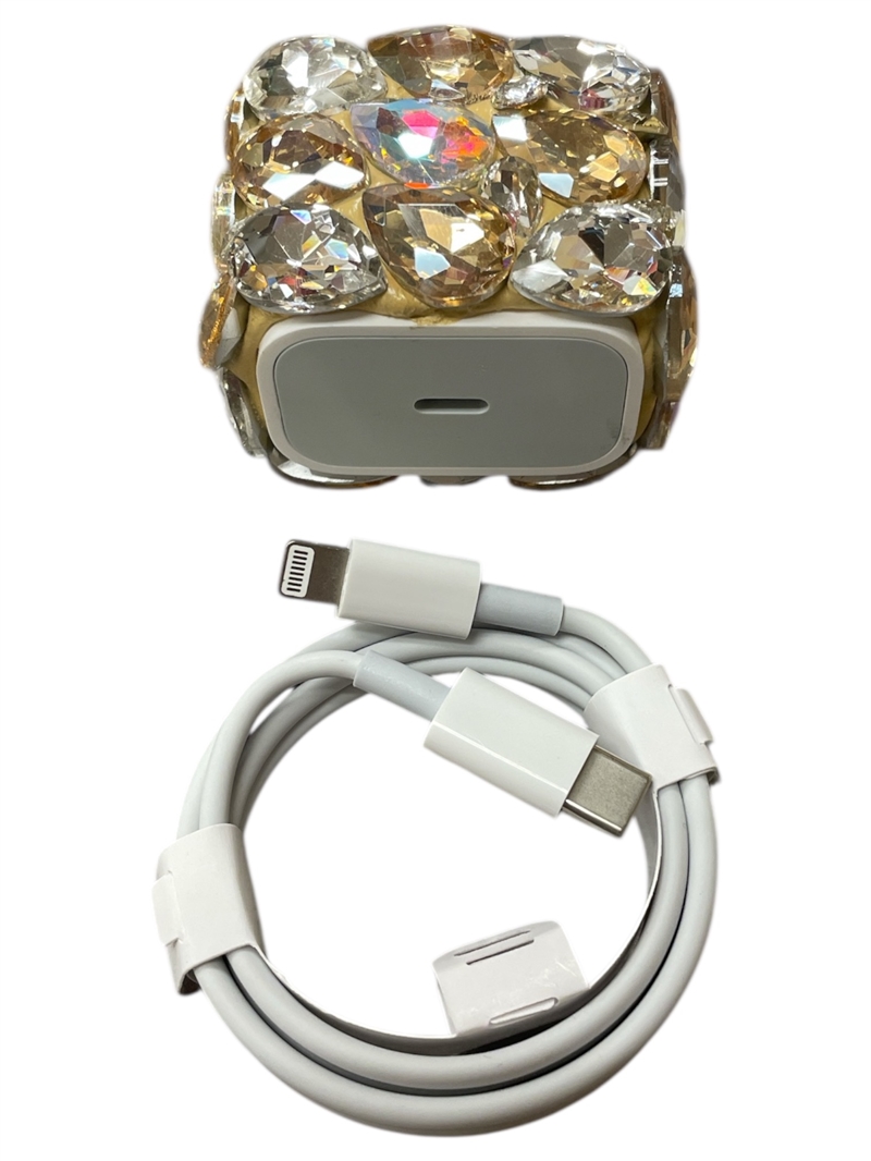 698B  BROWN CRYSTAL STONE USB-C TO LIGHTING CABLE CHARGER