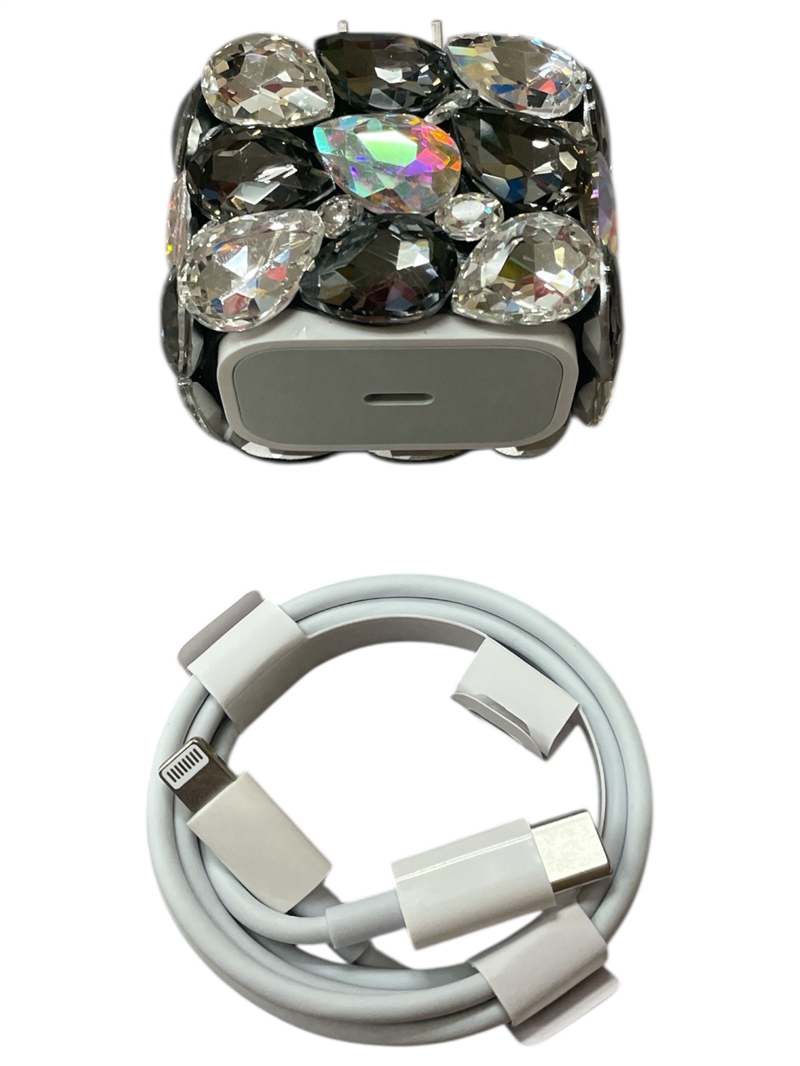 698BK  BLACK  CRYSTAL STONE USB-C TO LIGHTING CABLE CHARGER