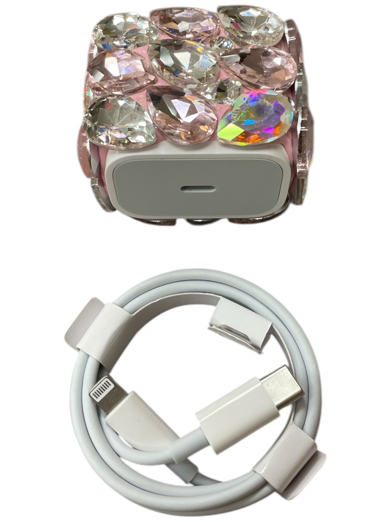 698PK  PINK  CRYSTAL STONE USB-C TO LIGHTING CABLE CHARGER