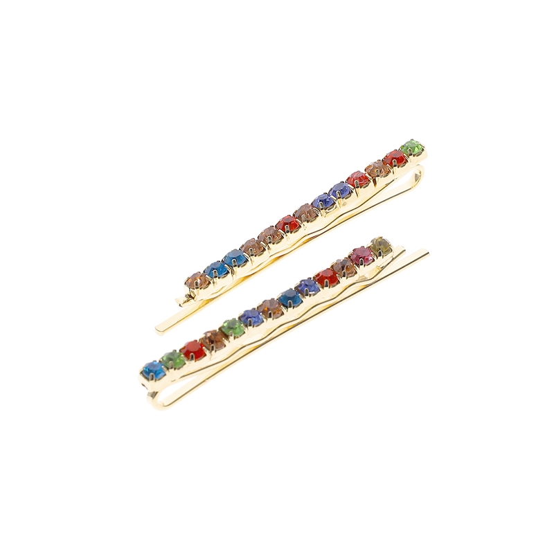 70015 GOLD COLORFUL RHINESTONE 1 LINE BOBBY PIN