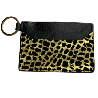 705  GOLD BLACK CHEETAH COW HIDE CC HOLDER 100% GENUINE HAIR FRON ONLY WALLET