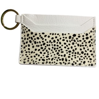 708  WHITE SMALL CHEETAH COW HIDE CC HOLDER 100% GENUINE HAIR FRON ONLY WALLET