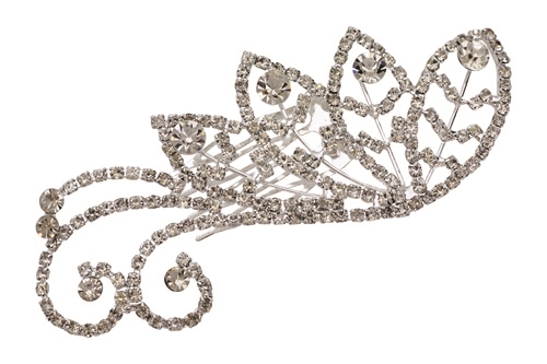 70923 SILVER RHINESTONE LEAVES HAIR COMB