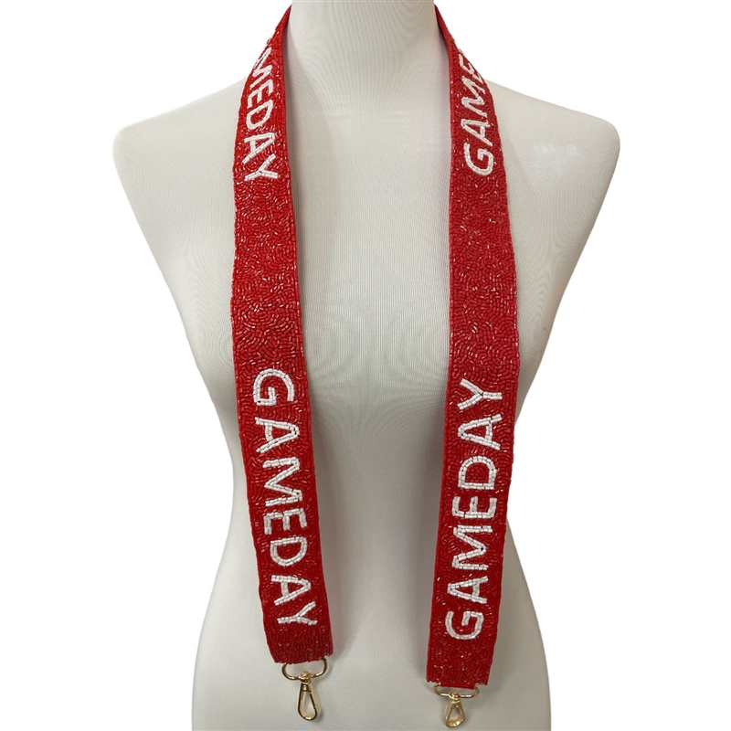 71-0024RW   RED  WHITE GAMEDAY  SEED BEAD BAG STRAP