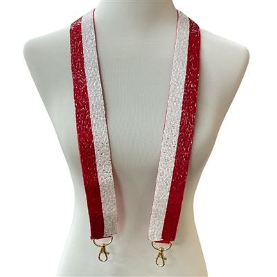 71-0029BG BURGUNDY WHITE SEED BEAD BAG STRAP