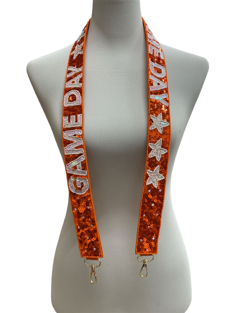 71-0055OR  ORANGE & WHITE GAME DAY SEQUIN MULTI-USE PHONE HOLDER STRAP