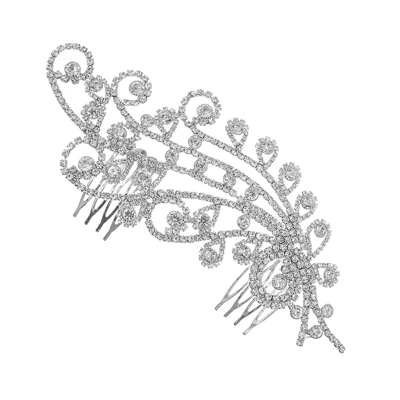 71799 SILVER RHINESTONE LARGE BOUQUET HAIR COMB