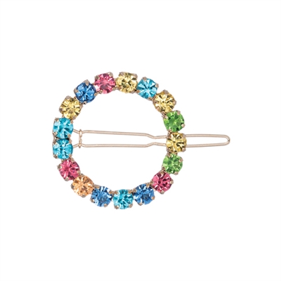 71828 MULTI COLOR RHINESTONE CIRCLE GOLD HAIR CLIP