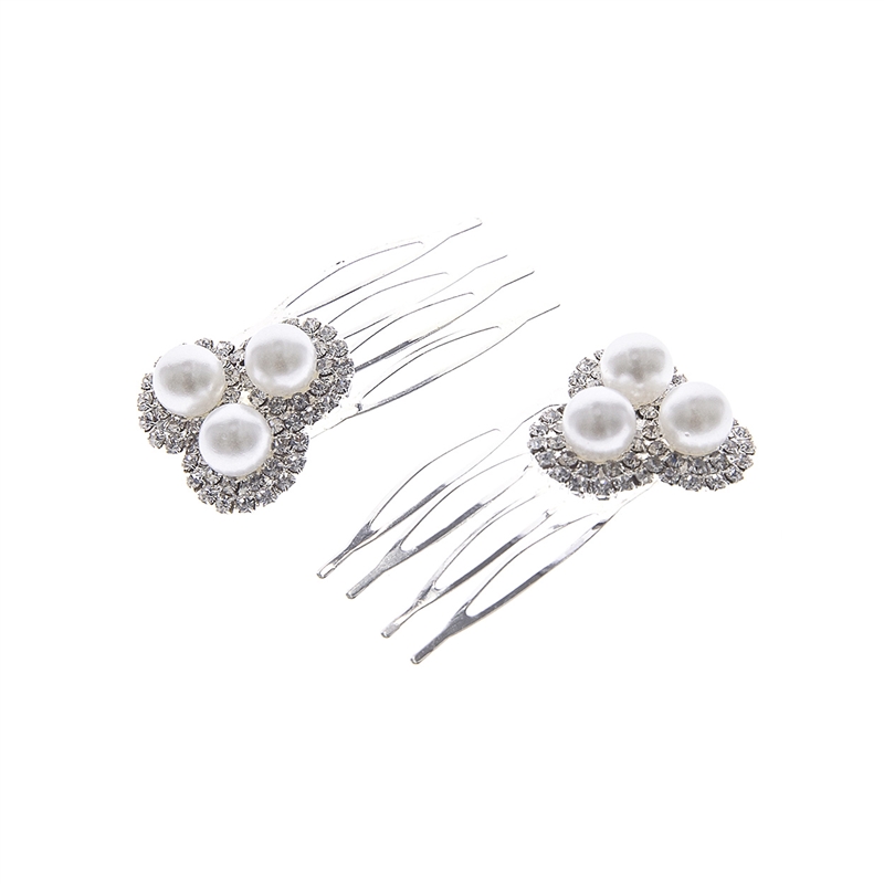 71891 PEARL RHINESTONE ORNAMENTAL PAIR COMB