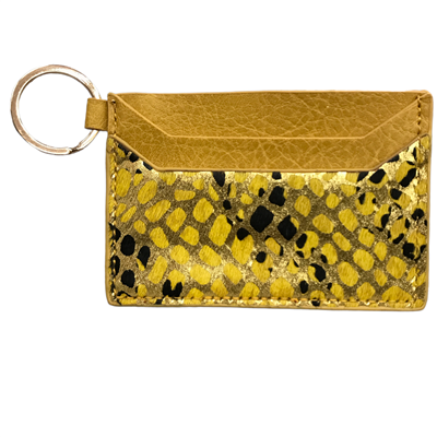 721 YELLOW SNAKE PRINT COW HIDE CC HOLDER 100% GENUINE HAIR FRON ONLY WALLET