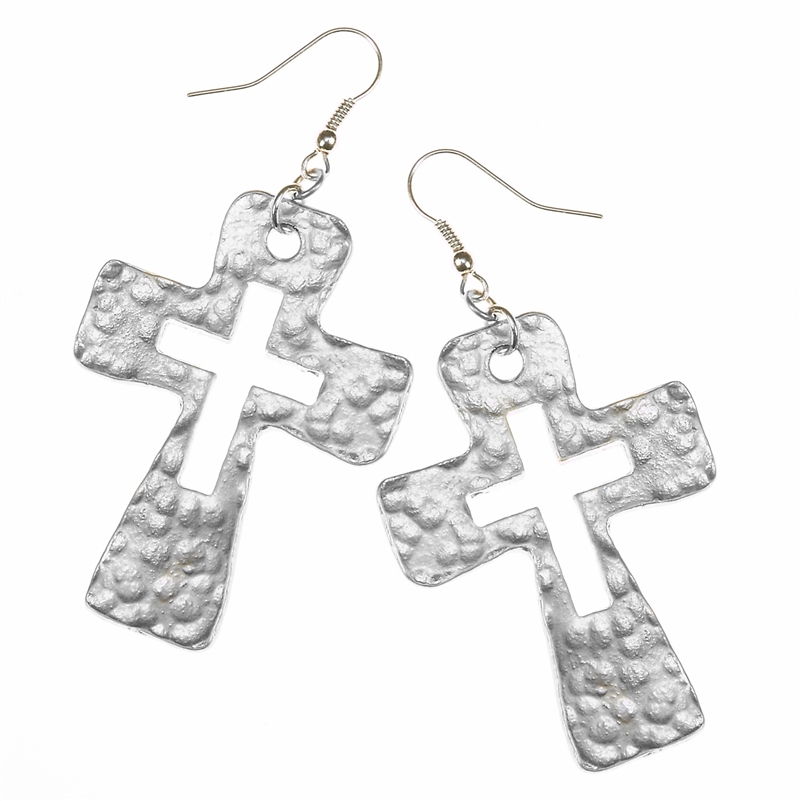 7677E-SL LT ANT SILVER CUT-OUT CROSS EARRING