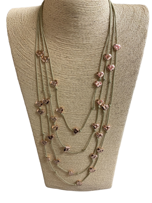 807 ROSE GOLD HEARTS MULTI- LAYERD CORD NECKLACE