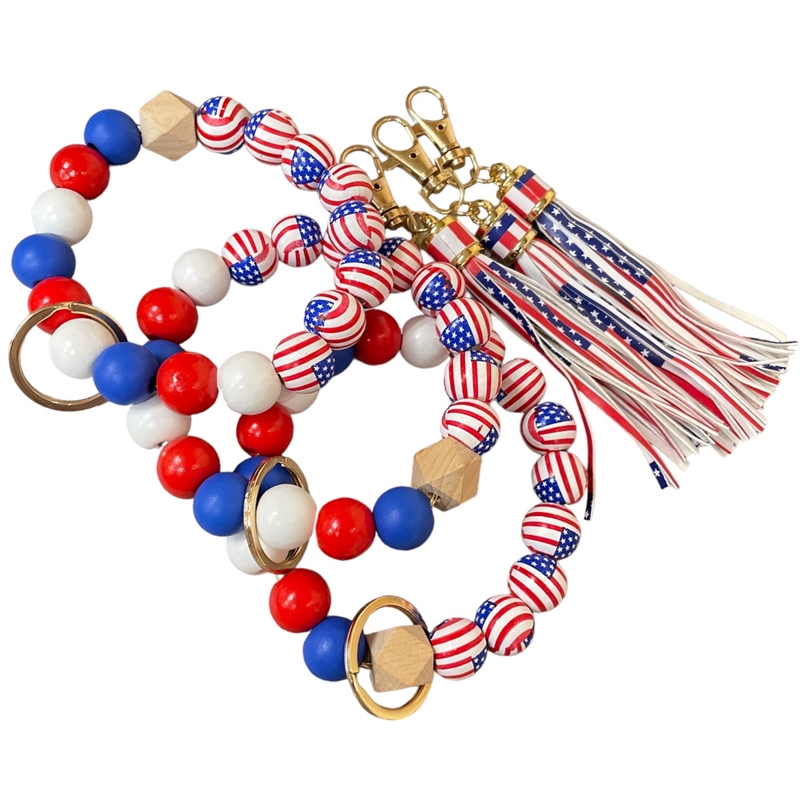 800RD 3PCS FOR $10 AMERICAN FLAG WOODEN  KEY RING KEYCHAIN