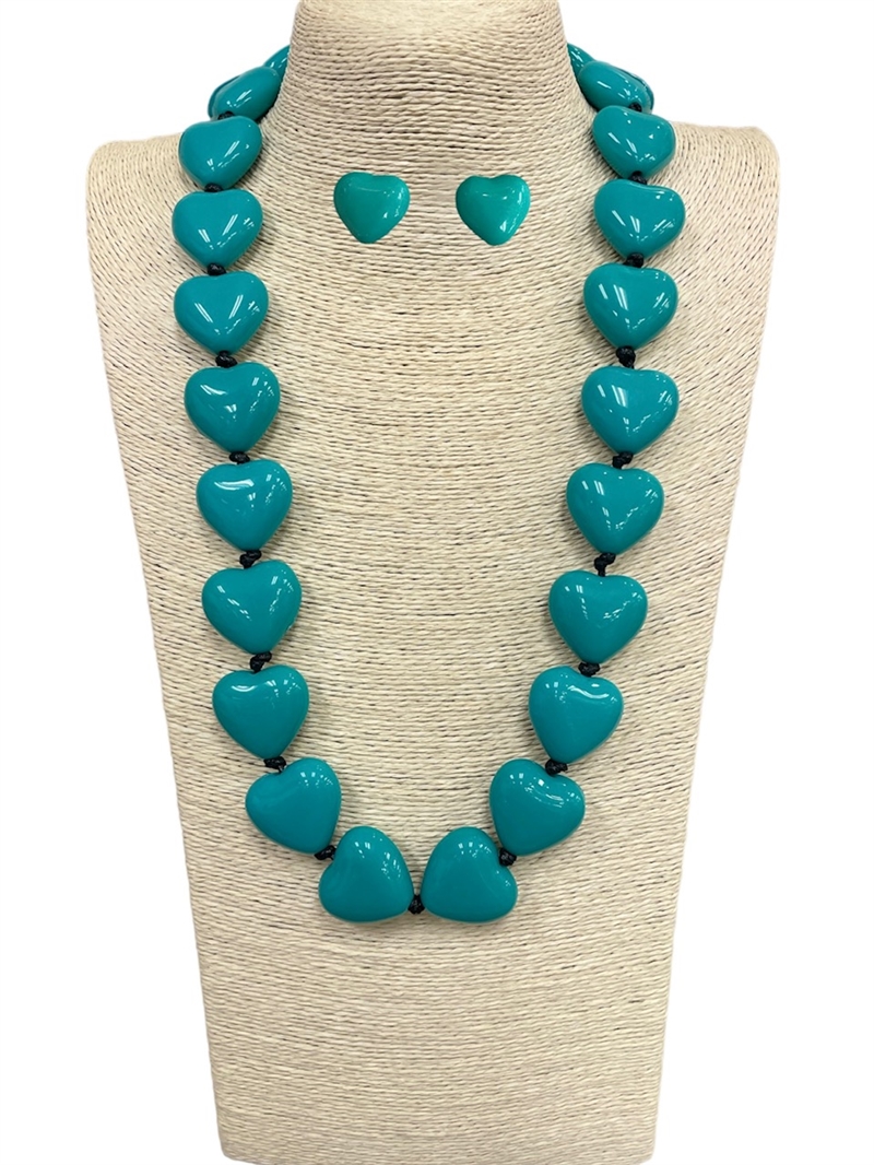 82275 TURQUOISE HEART NECKLACE AND EARRING SET