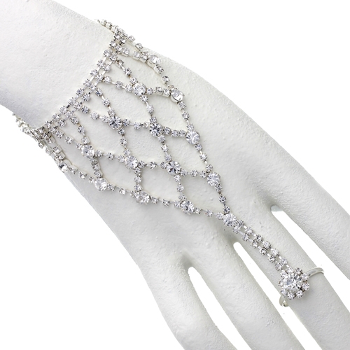 83069CR SILVER DROP RING SLAVE RHINESTONE BRACELET