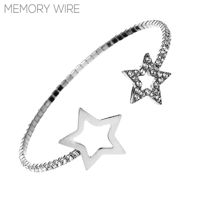 83277 SILVER MEMORY WIRE RHINESTONE STAR BRACELET