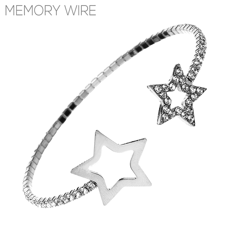 83277 SILVER MEMORY WIRE RHINESTONE STAR BRACELET