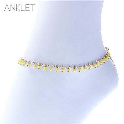 83539AJO YELLOW SEED BEAD DROP GOLD ANKLET