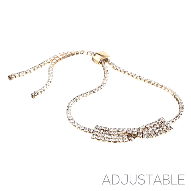 83609 GOLD RHINESTONE BOW SLIDER BRACELET