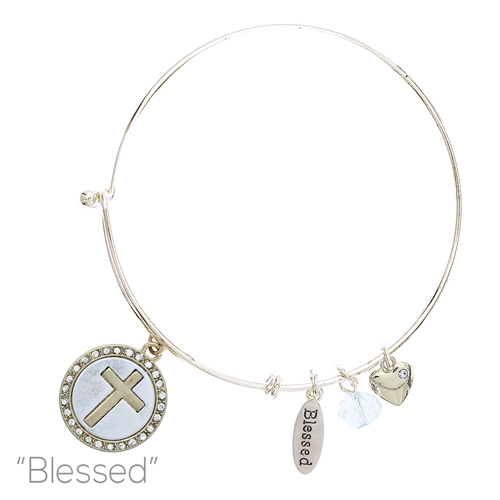 83625 "BLESSED" CROSS CHARM BANGLE