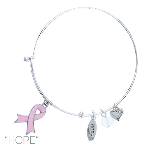 83627 PINK RIBBON "HOPE" CHARM SILVER BANGLE