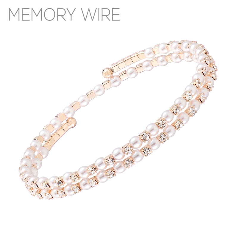 83710 PEARL AND RHINESTONE MEMORY WIRE BRACELET