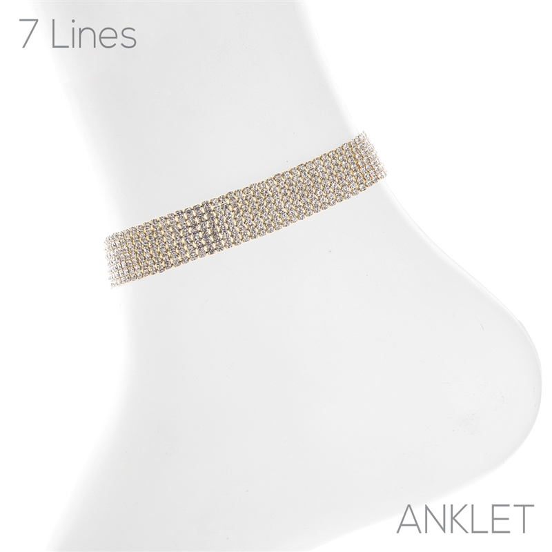 83734ACR 7 LINE CLEAR RHINESTONE ANKLET