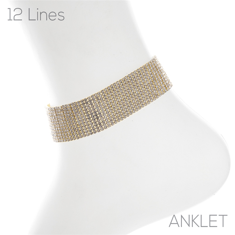 83735ACR-12 TWELVE LINES CLEAR RHINESTONE ANKLET