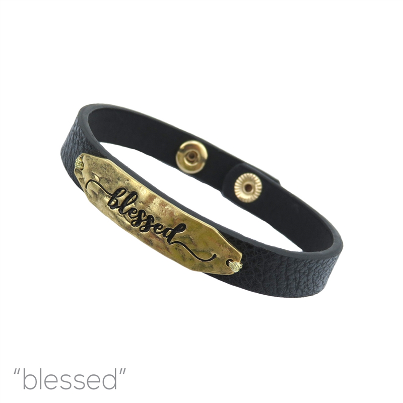 83911JT GOLD HAMMERED BLESSED LEATHER BRACELET