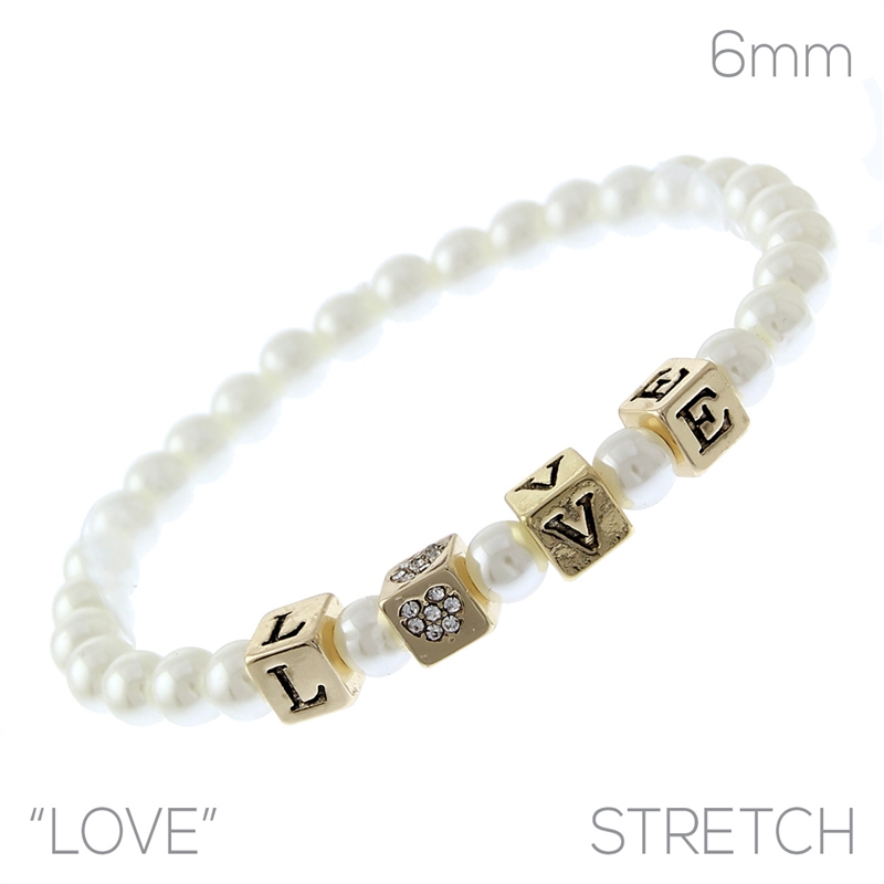 84012 PEARL "LOVE" STRETCH BRACELET