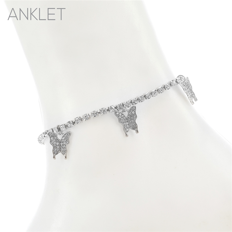 84110ACR RHINESTONE BUTTERFLY DROP ANKLET