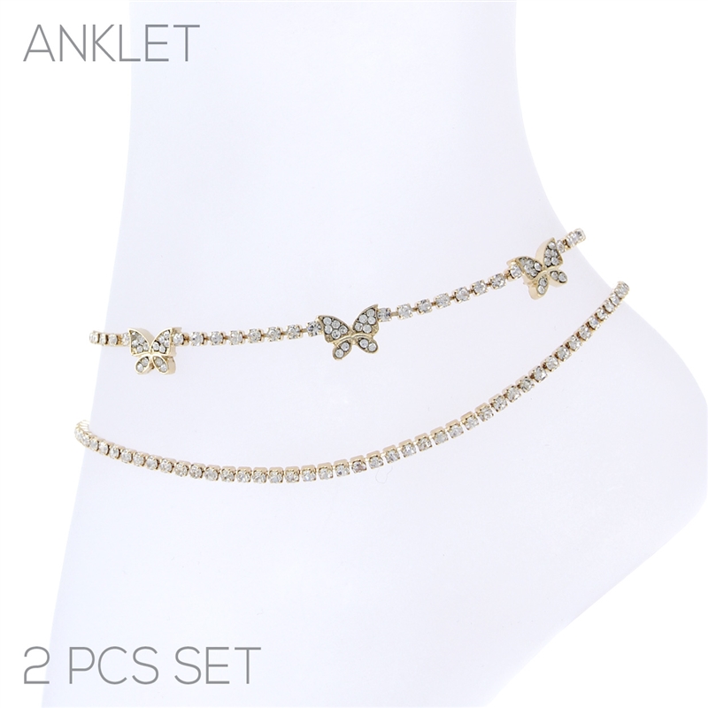 84130 GOLD RHINESTONE BUTTERFLY 2PCS ANKLETS