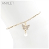 84168 RHINESTONE PEARL BUTTERFLY DROP ANKLET