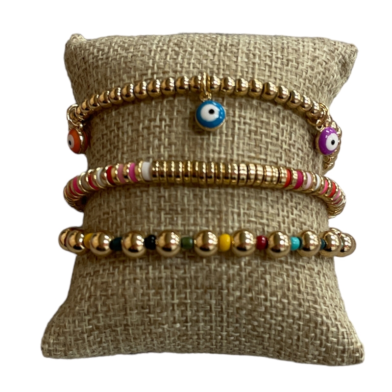 84185 GOLD EVIL EYE MULTI BEADED BRACELET SET