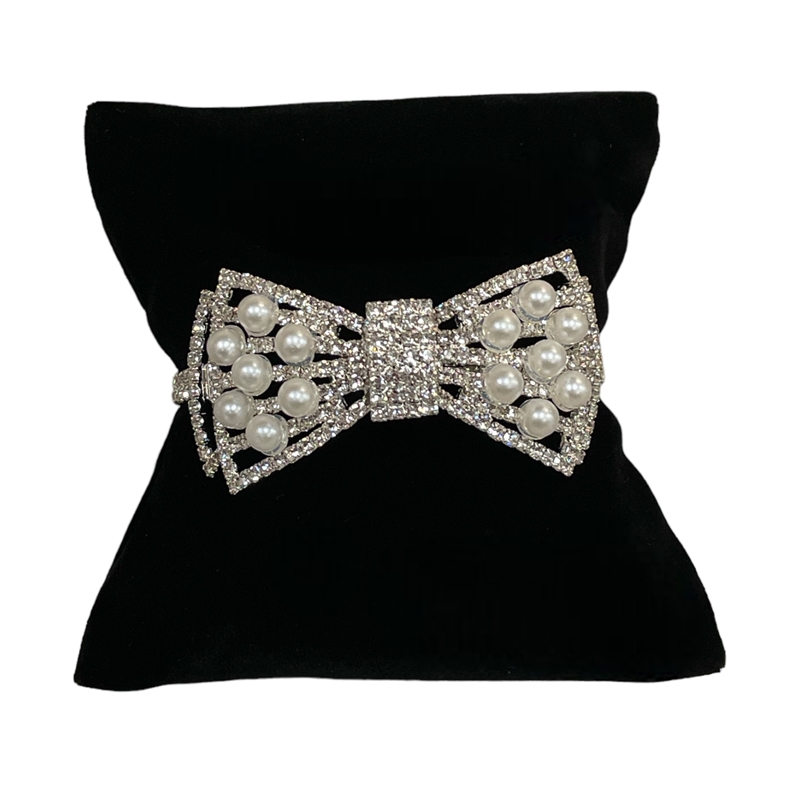 84329 RHINESTONE & PEARL BOW BRACELET