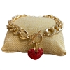 84383 RED RHINESTONE HEART GOLD TOGGLE BRACELET