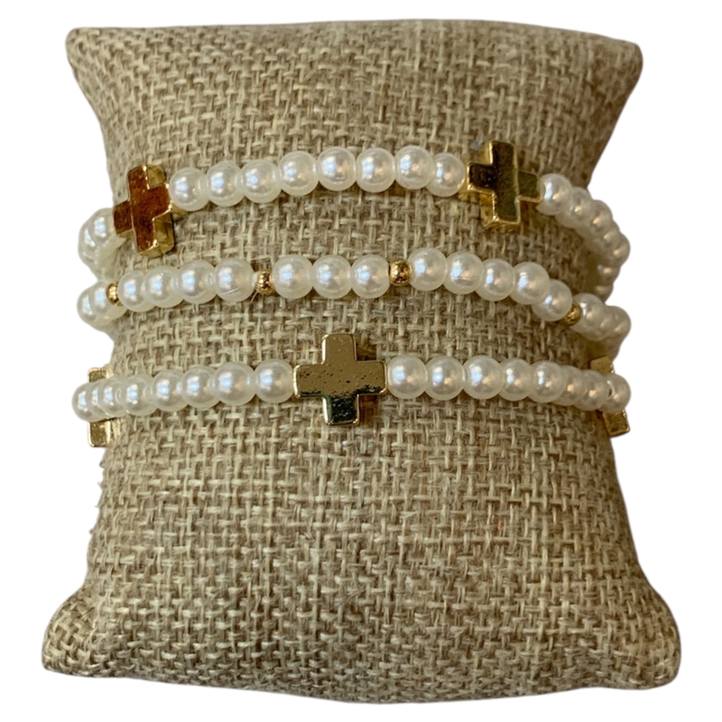 84580 CROSS PEARL BEADED BRACELET SET
